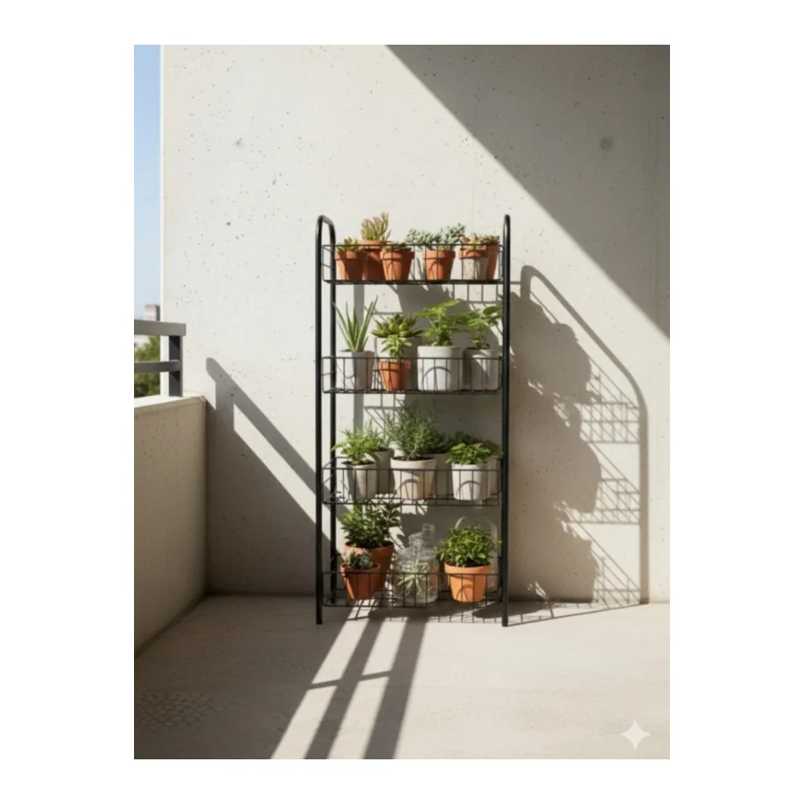Emkatex 4 Katlı Metal Çiçeklik Dekoratif Lüks Bahçe Mobilyası Bahçe Balkon Raf Saksılık (80x40x23 cm)
