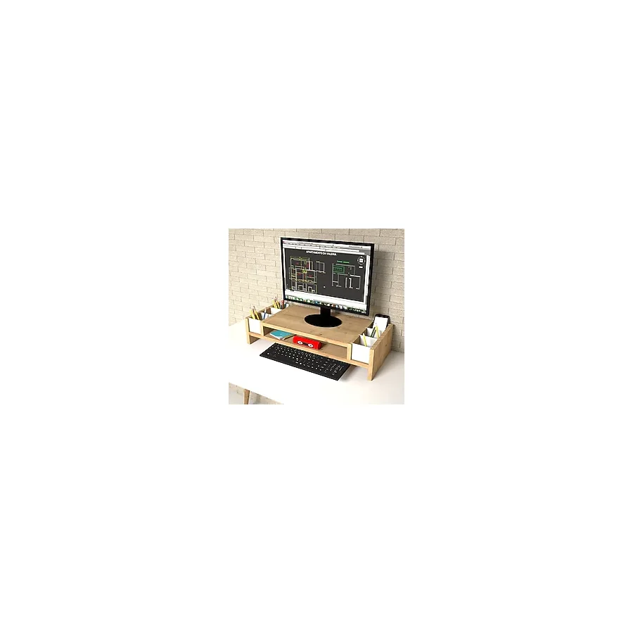 Emkawood Funny Safir Monitör Yükseltici Laptop Standı Beyaz - Meşe