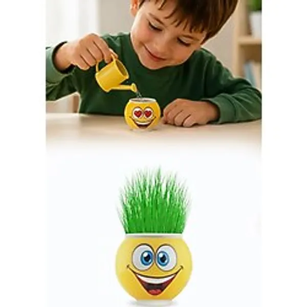 Emoji Figürlü Çim Adam Oyuncak Toprak Tohumlu Dekoratif Saksı Çocuk Eğitici Bitki 6 Cm