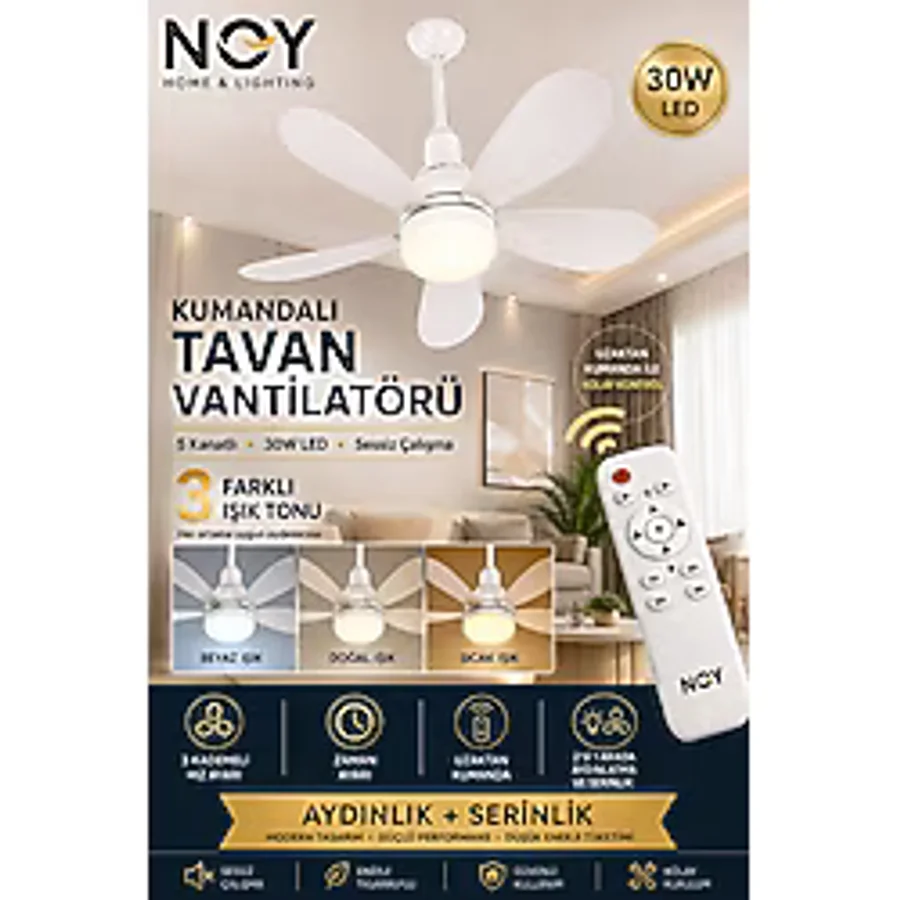 Empressco Noy Tavan Vantilatörü Işıklı Sessiz Kumandalı Ayarlı Işıklı - Fiyatı, Yorumları - Ahşap