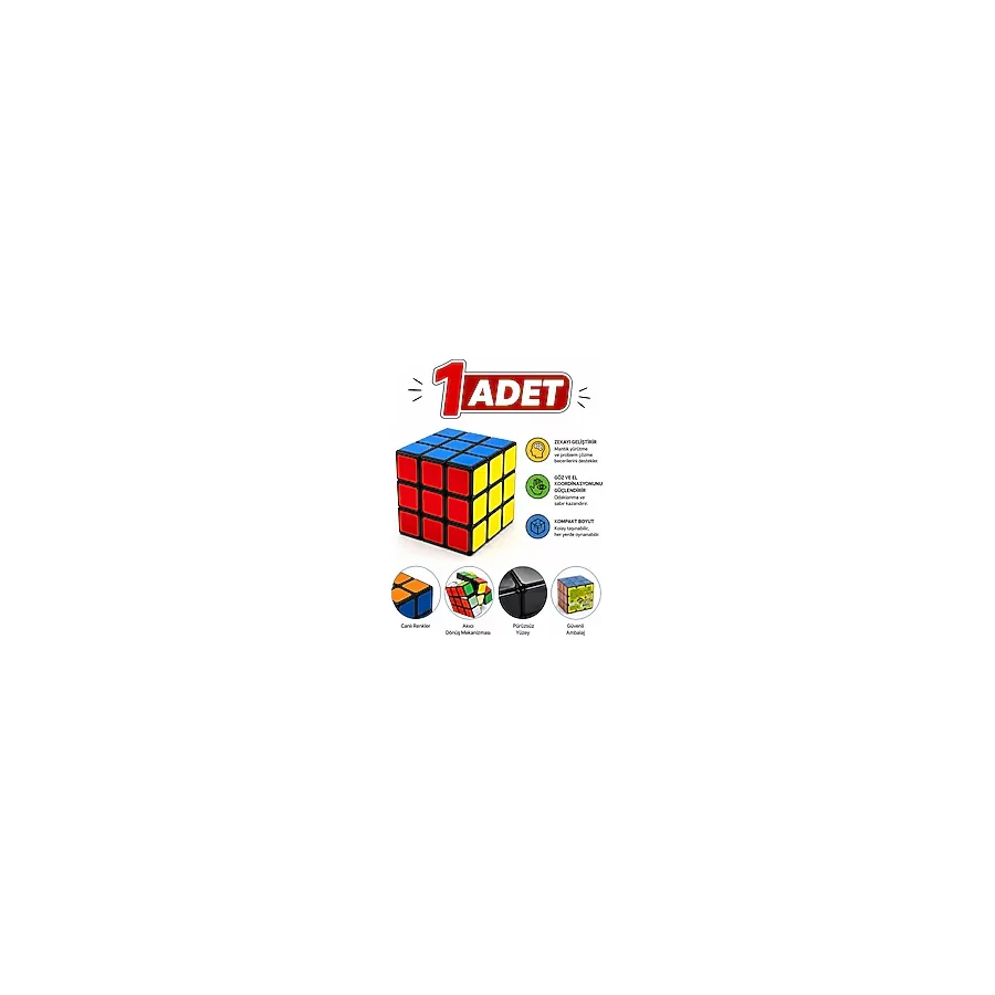 Emrah Gültekin 3x3 Zeka Küpü Rubik Küp Mantık ve Zeka Geliştirici Puzzle Oyunu Hız Küpü 1 Adet Renkli Eğitici Oyuncak