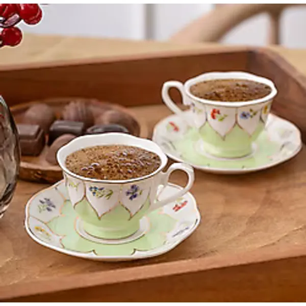 Emsan Kır Çiçekleri Yeşil 2 Kişilik Kahve Fincan Takımı