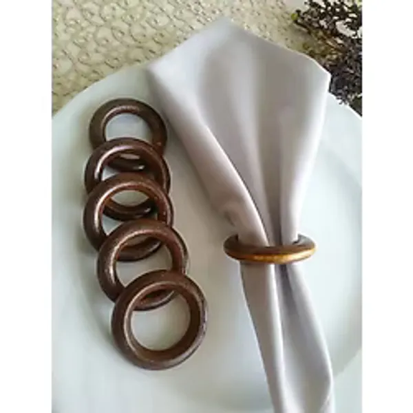 Emtory Home 6'lı Kahverengi Vintage Ahşap Halka Peçete Yüzüğü