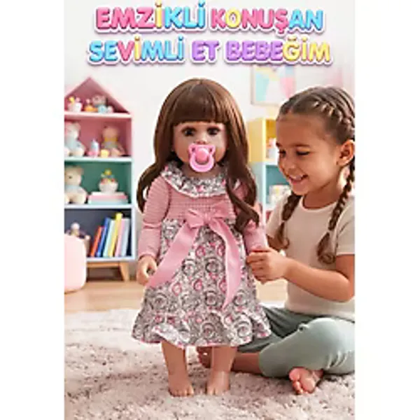 Emzikli Sevimli %100 Et Bebek - 50 cm Konuşan Gerçekçi Oyun Arkadaşı İnteraktif Eğitici Oyuncak