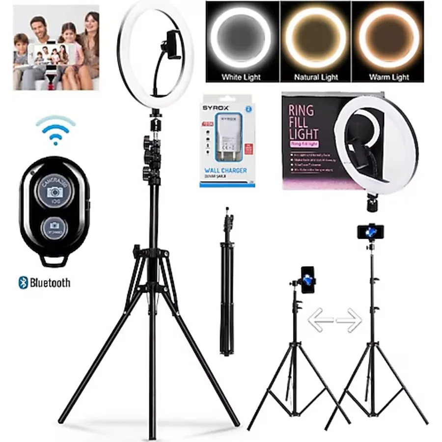 EN SİGA Adaptörlü Bluetooth Kumandalı Ring Light Youtuber Tiktok Çekim Makyaj Işığı 10 Inç 2.1 Mt Tripod