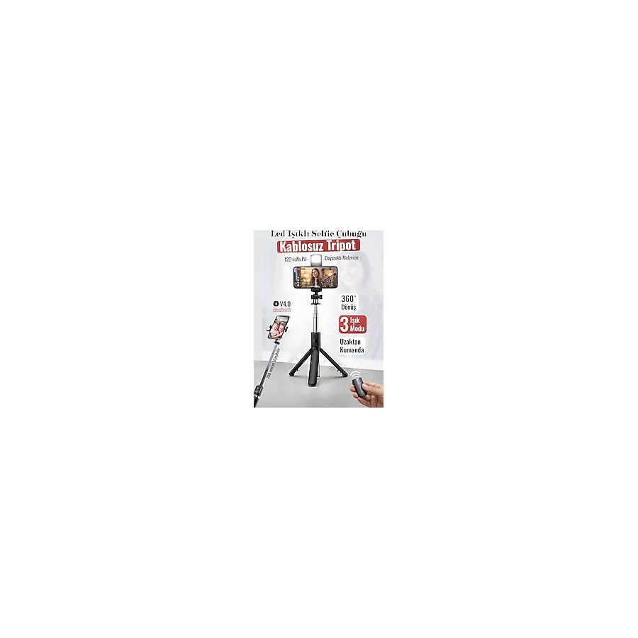 EN SİGA Led Işıklı Selfie Çubuğu Bluetooth Kumandalı Kablosuz Tripot Selfie Monopod Selfie Stick