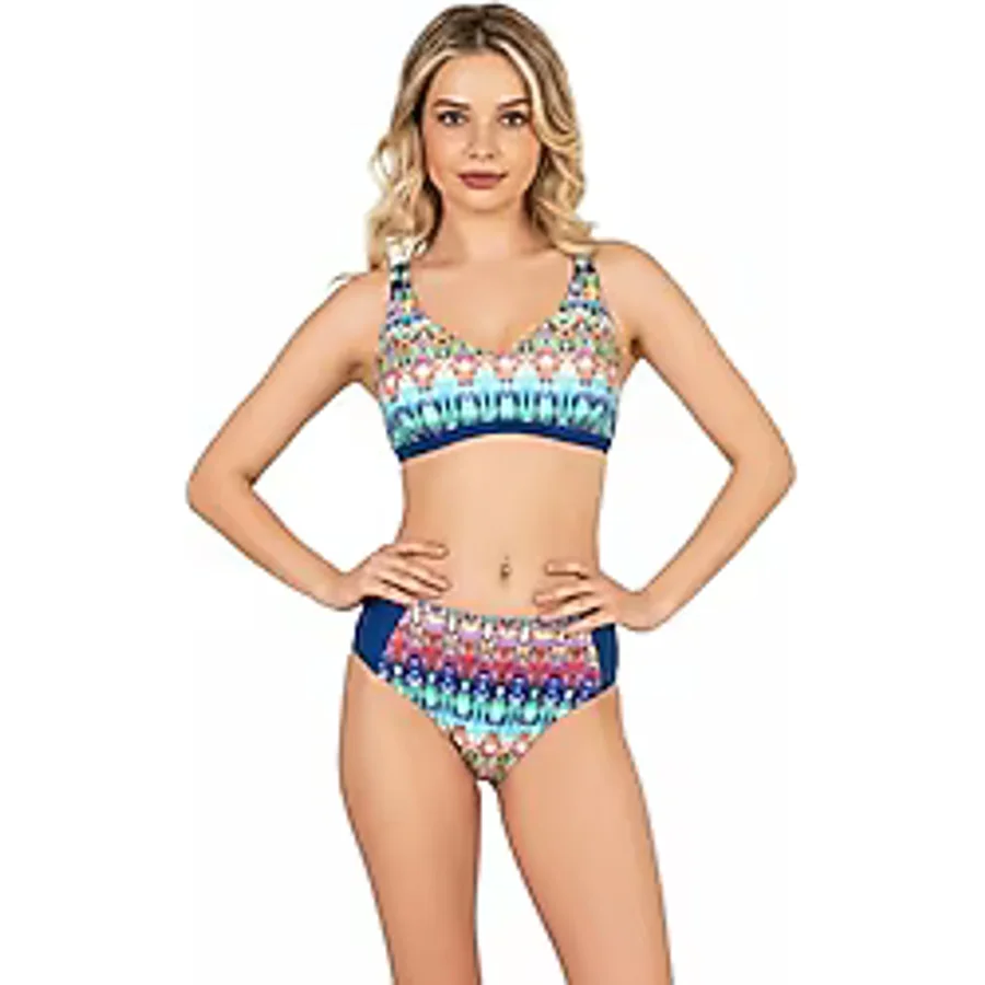 Endeep Beria Kadın Mavi Etnik Desenli Toparlayıcı Askılı Bikini Takımı Mavi