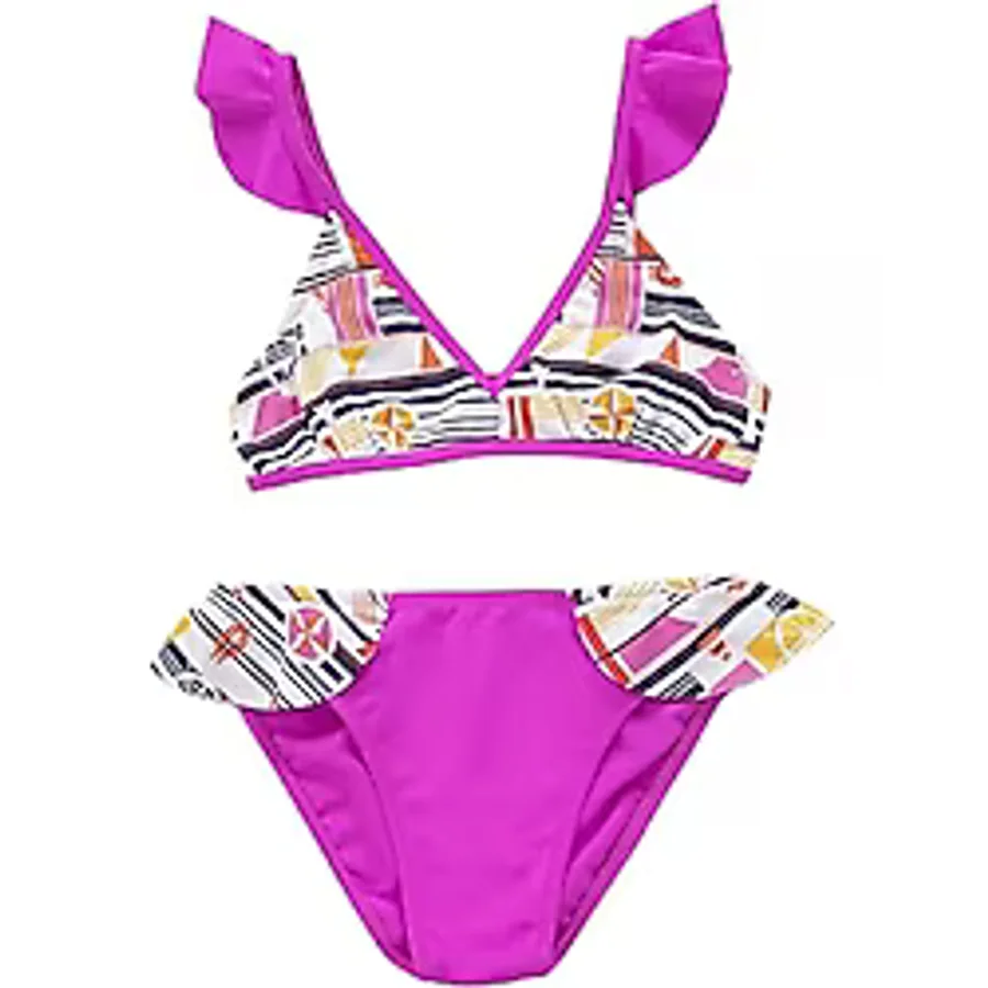 Endeep Kız Çocuk Desenli Volanlı Pembe Bikini Takımı