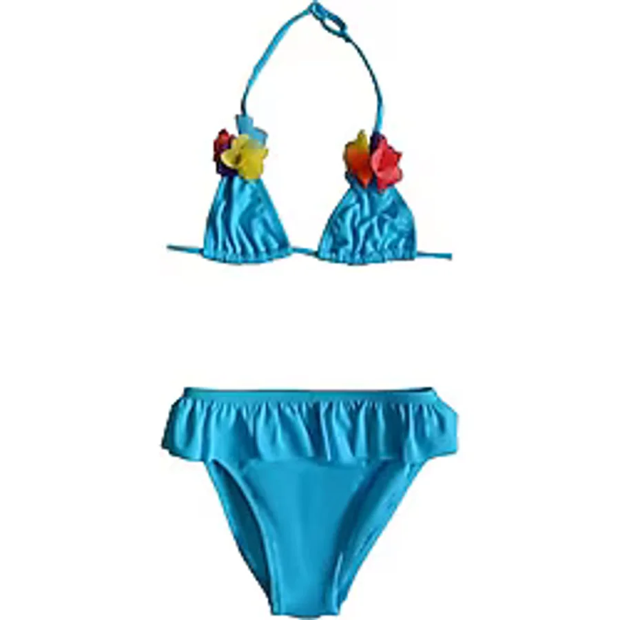 Endeep Kız Çocuk Fırfırlı Mavi Üçgen Bikini Takımı