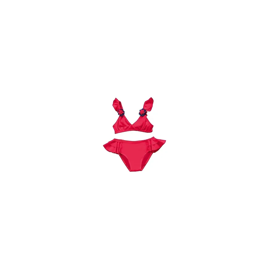 Endeep Kız Çocuk Kırmızı Aksesuar Detaylı Volanlı Bikini Takımı