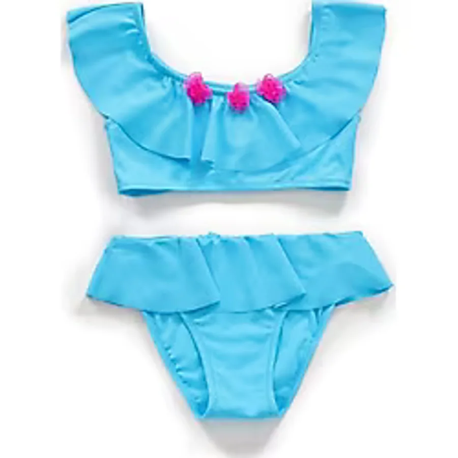 Endeep Kız Çocuk Volanlı Aksesuarlı Mavi Bikini Takımı