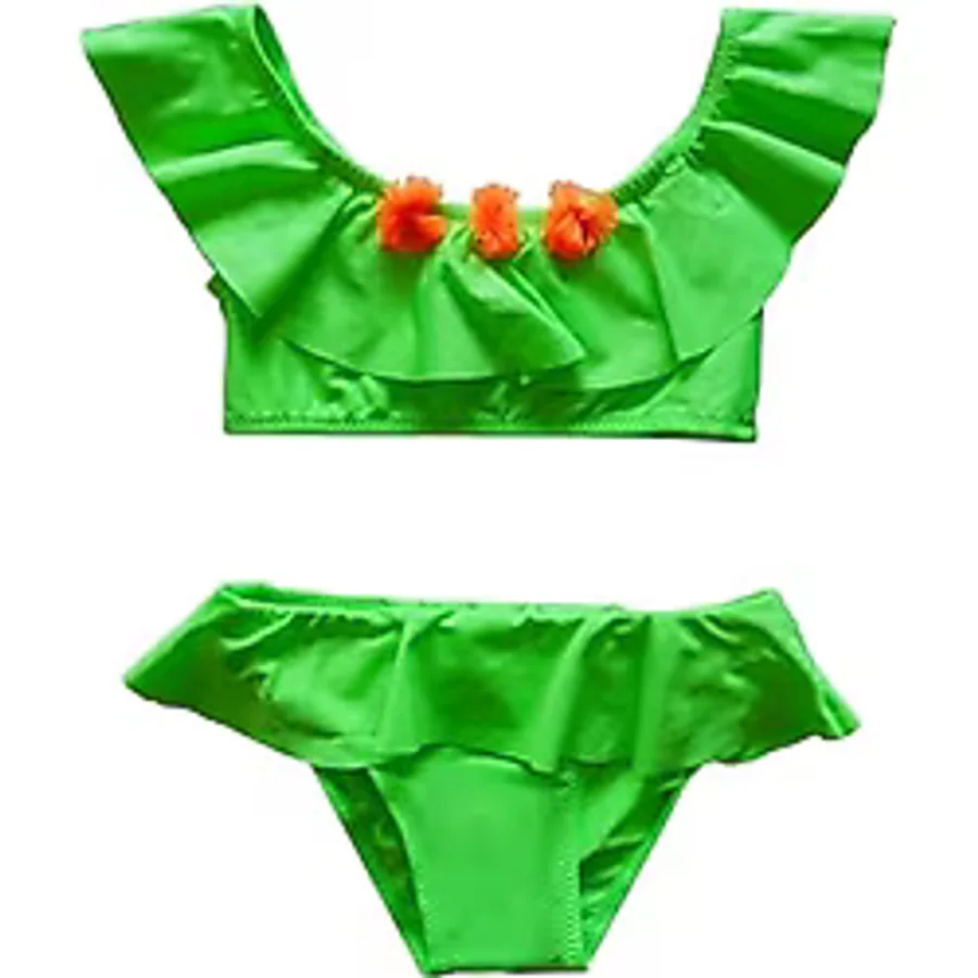 Endeep Kız Çocuk Volanlı Aksesuarlı Yeşil Bikini Takımı