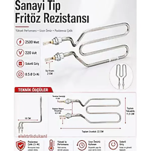 Ender Sanayi Tipi Fritöz Rezistansı 2500 Watt 220 Volt 8.5 ? Cr-Ni