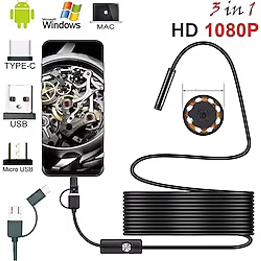 Endoskop 3 In 1 Yılan Kamera USB Micro USB Type-C 20 Metre Sert Kablo - Orjinal - Çok Renkli