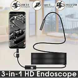 Endoskop 3 in 1 Yılan Kamera USB Micro Usb Type-C Uyumlu 15M