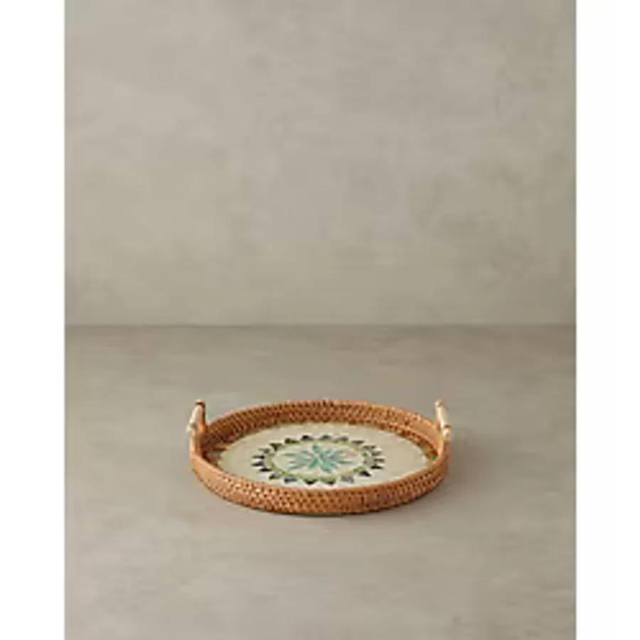 English Home Adelaide Sedefli Rattan Tepsi Kahverengi