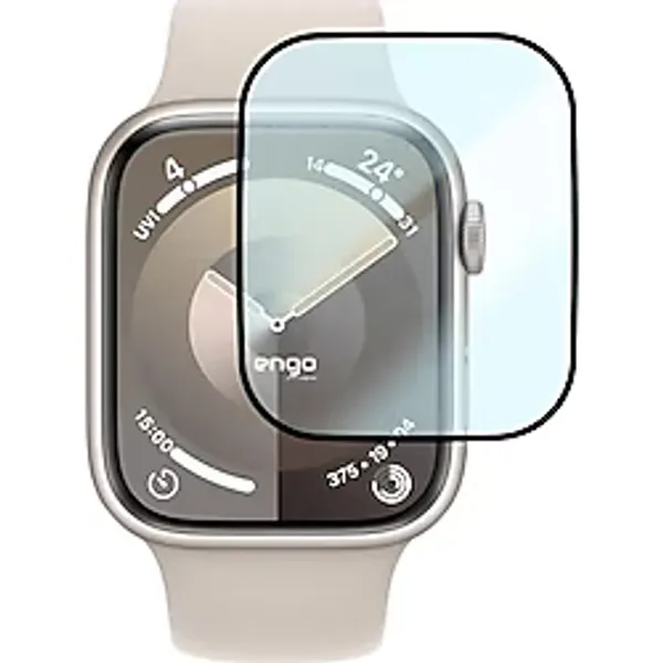 Engo Apple Watch 9 41mm İle Uyumlu Ekran Koruyucu Akıllı Saat Tam Kaplayan Koruma Flexible Temperli Cam, 9H Çizilmelere Dayanıklı Ultra HD Şeffaf, Siyah Çerçeveli
