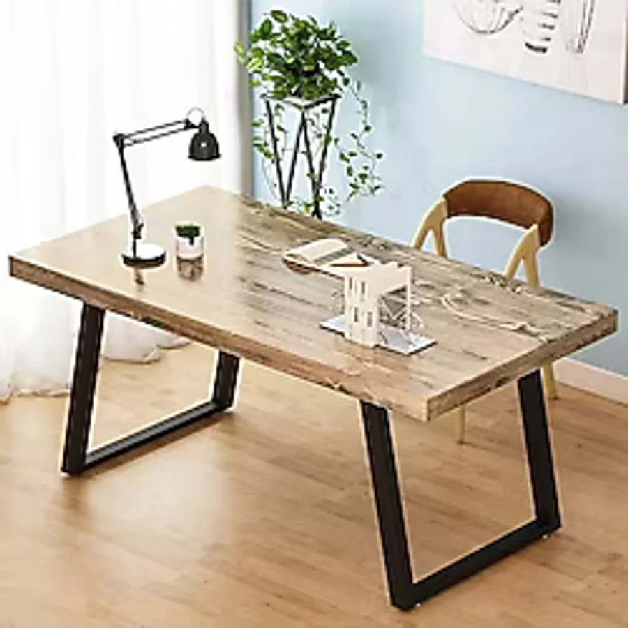 Enjoy Life Ahşap Masif Ağaç Doğal Çalışma Masası Demir Iskelet Ofis Masası - 100 x 200 cm