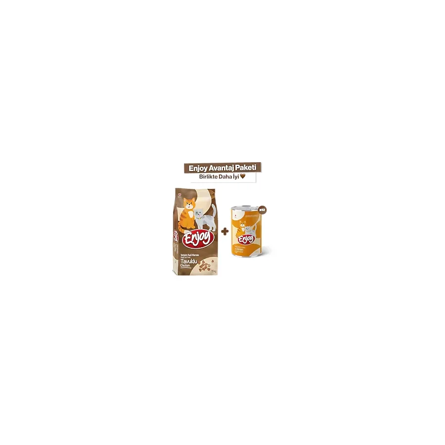Enjoy Tavuklu Yetişkin Kedi Maması 15 kg + 12'li Konserve - Ekonomik Paket