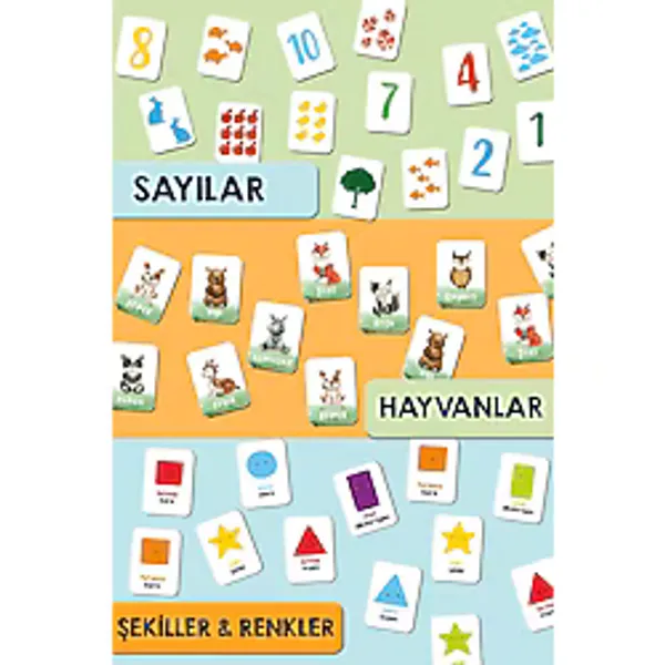 Enjoymydesign Ahşap Hafıza Oyunu 3lü Set Zeka Kartları Eşleştirme Oyunu Hayvanlar Sayılar Şekiller Renkler Oyun