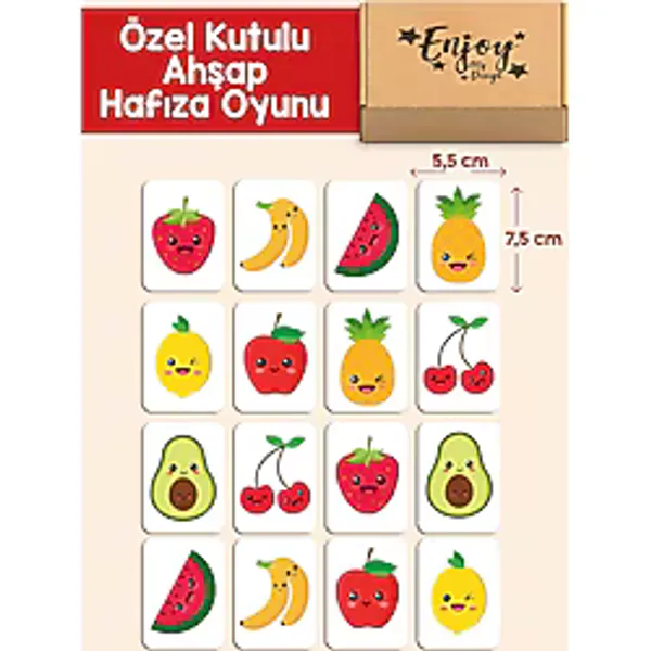 Enjoymydesign Meyveleri Öğreniyorum Ahşap Zeka Kartları Eşleştirme Oyunu Hafıza Kartı Ahşap Eğitici Puzzle Oyuncak