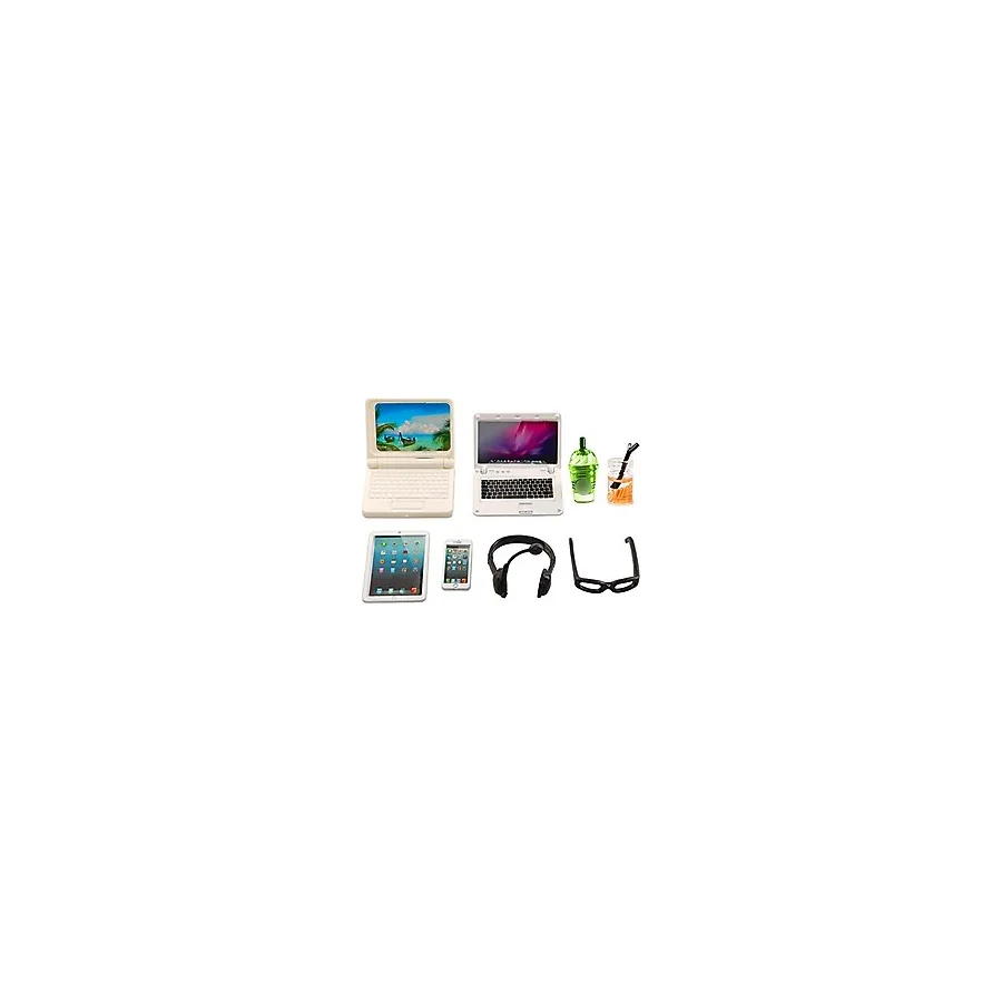 ENOCHT 9 Paket Küçük Boy Dizüstü Bilgisayar Tablet Telefon Pedi Gözlük ve Kulaklık Bebek Oyun Seti Simülasyon Aksesuarları 11.5 İnç Bebek için (Beyaz)
