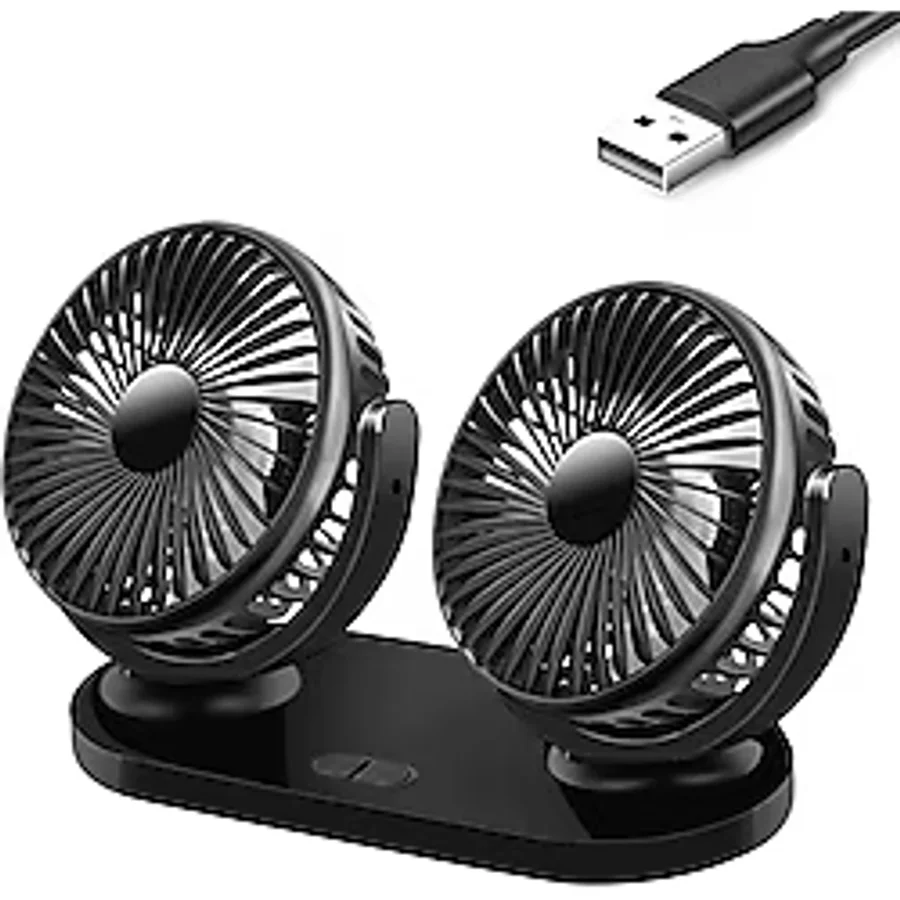 Enraco Çift Başlıklı Araç Fanı Oto Fan Vantilatör 12V/24V (Usb İle Çalışır) Siyah