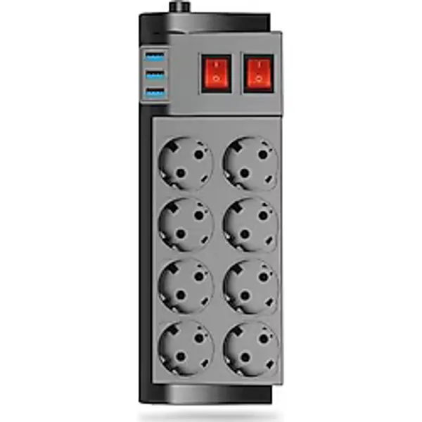 Enshall 8'li Priz 2 Metre Uzatma Kablosu Çoklu Korumalı 3 USB Li Çok Kullanışlı Priz Termal Akım
