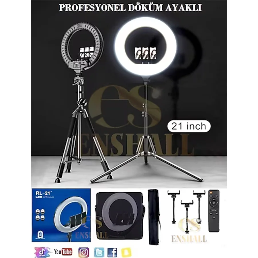 Enshall Döküm Ayaklı Profesyonel Kuaför Makyaj Çekimleri 21 Inç 65w 560led Kumandalı Ring Lıght Çekim Işığı