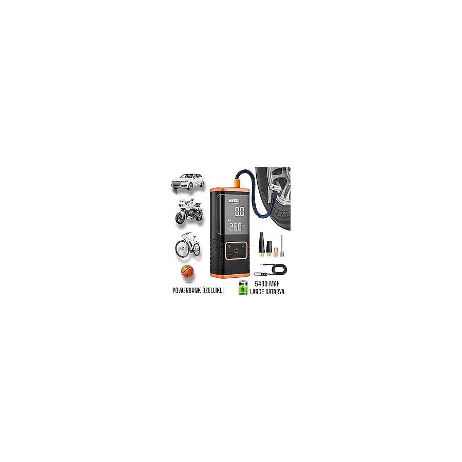 Enshall Hava Kompresörü 5400 mAh 4IN1 Şarjlı Taşınabilir Araç Lastik Top Şişirme Pompası Oto