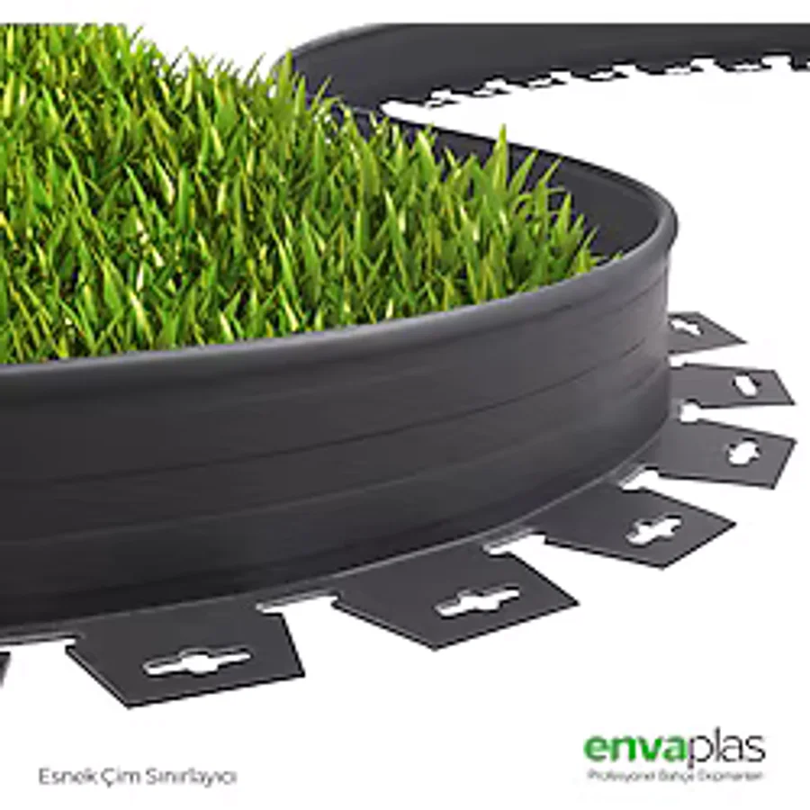 EnvaPlas Profesyonel Bahçe Ekipmanları Pratik Garden Çim Ayırıcı 10 M Antrasit Çim Sınırlayıcı Taş Toprak Ayıracı Çim Ayracı Çim Bariyeri