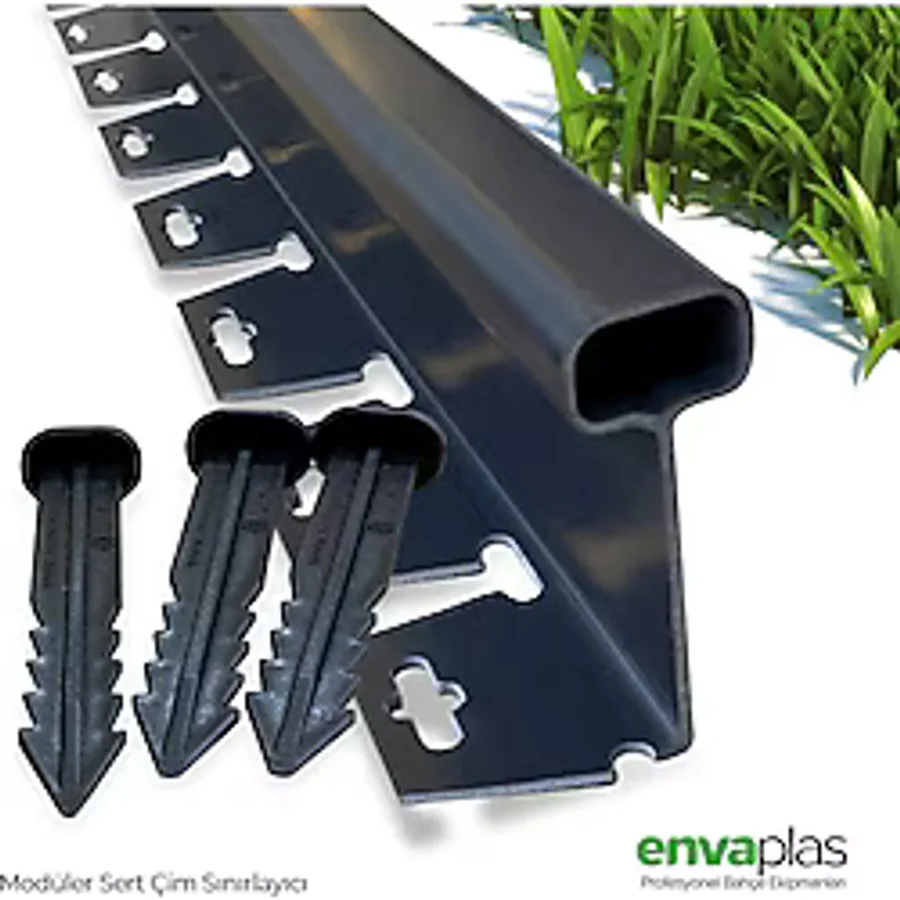 EnvaPlas Profesyonel Bahçe Ekipmanları Pratik Garden Siyah Strong Düz Çim Ayırıcı 25 Mt (10X2,5MT)sınırlayıcı Ayıracı Taş Toprak Bariyeri