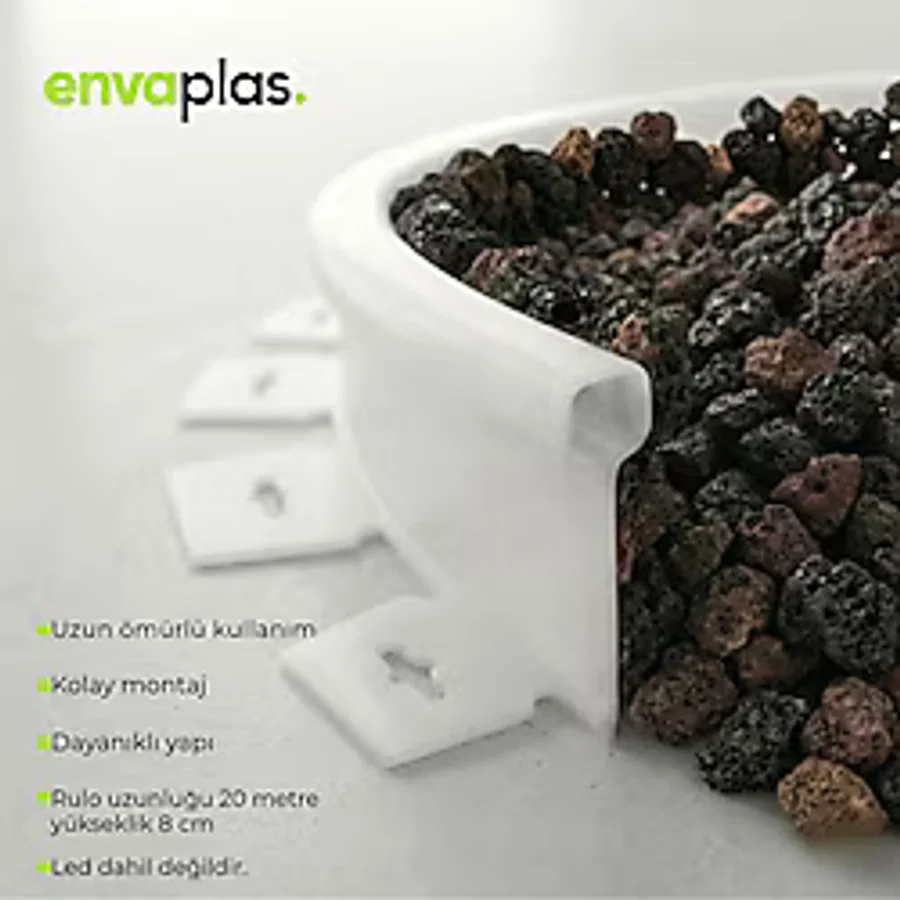 Envaplas Şeffaf LED Takılabilir Esnek Çim Sınırlayıcı 20 mt Çim Taş Toprak Ayırıcı Çim Bariyeri