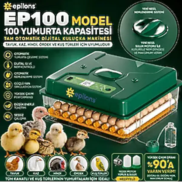 Ep100 Kuluçka Makinesi Yeni Nesil Suluk Üstten Halandırma Sistemli Tuk Kaz Hindi Ve Kuş Türleri İçin