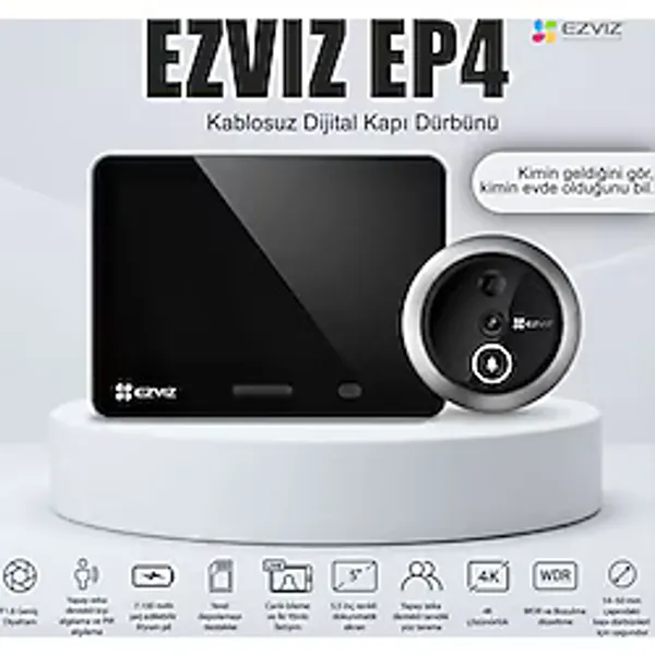 Ep4 4k Akıllı Görüntülü Kapı Dürbünü 5.5'' Dokunmatik Ekran Yüz Tanıma Aı İnsan Algılama Pır Çift Yö
