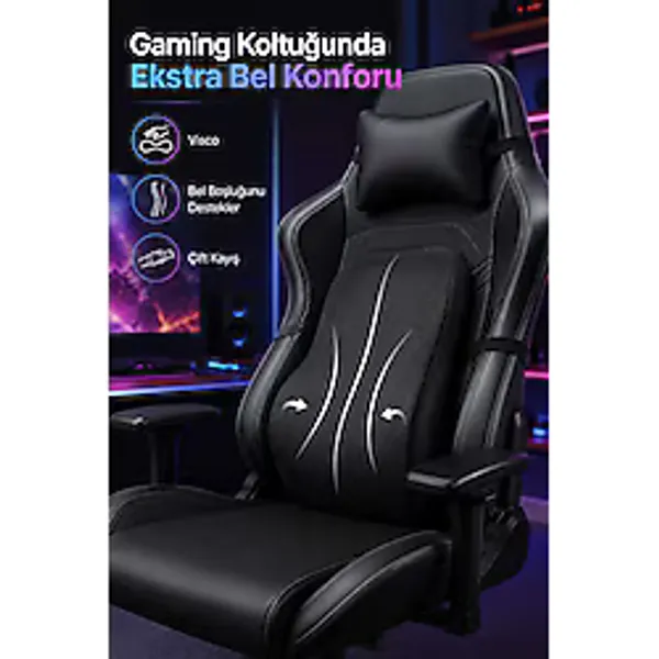 EpiRelax Bilgisayar Oyuncu Koltuğu Visco Bel Desteği Gaming Sandalye İçin Ayarlanabilir Kayışlı Bel Minderi