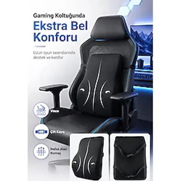 EpiRelax Gaming Koltuk İçin Gün Boyu Rahat Bel Destek Minderi Oyuncu Koltuğu Konfor Minderi Visco Sırt Desteği