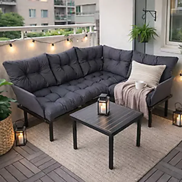 eportatif Bahçe Köşe Takımı Balkon ve Cafe Modüler Metal Köşe Koltuk Takımı Sehpalı