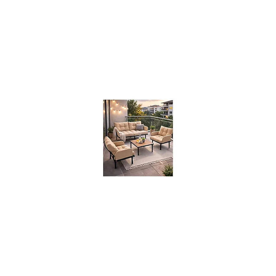eportatif Bahçe Takımı Balkon ve Cafe Modüler Metal Koltuk Takımı 2+1+1 Sehpalı