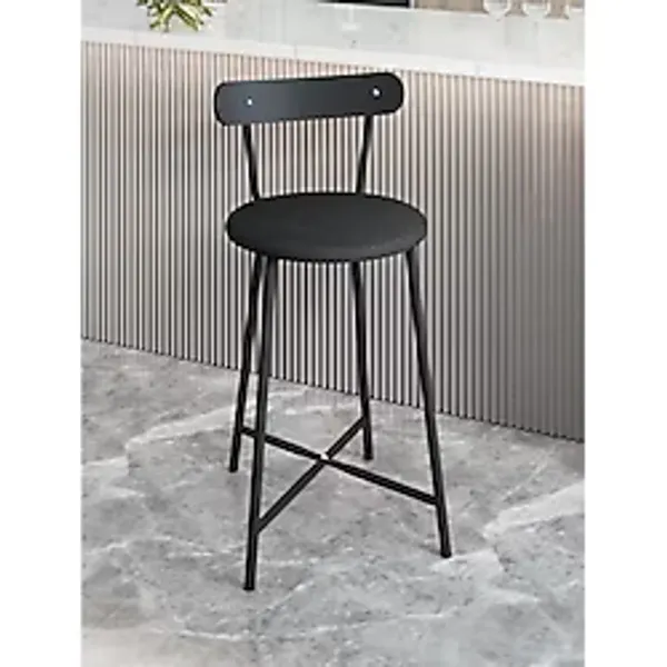 Eportatif Döşemeli Bar Sandalyesi 1514 Siyah Metal Ayaklı Mutfak Taburesi Modern Tasarım