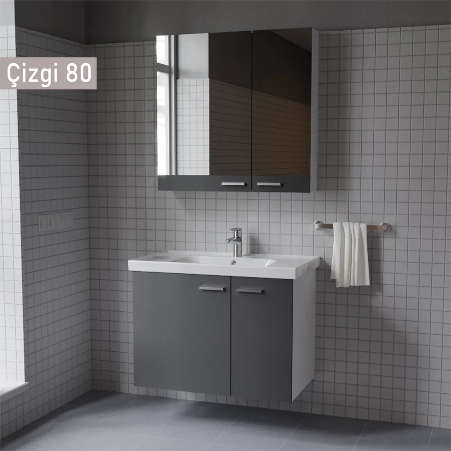 Era Çizgi 80 cm Antrasit Banyo Dolabı