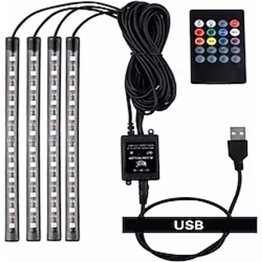 ERAKS CAR ACCESORIES Usb Girişli Rgb Ledli Araç Içi Ayak Altı Sese Duyarlı Rgb Şerit Led Aydınlatma