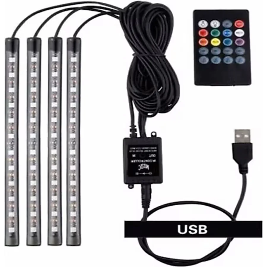 ERAKS CAR ACCESORIES Usb Girişli Rgb Ledli Araç Içi Ayak Altı Sese Duyarlı Rgb Şerit Led Aydınlatma