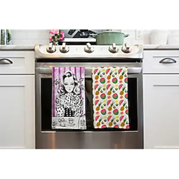 Erayshome Mutfak El Havlusu Balıklı Kız ve Karpuz Desen Baskılı 2'li Set - Antrasit - 30 x 50 cm