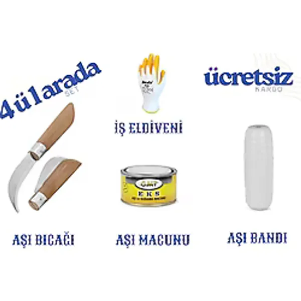 Ergenay 4'lü Set Aşı Bıçağı Eğri + Aşı Bandı + Macunu + Eldiven - 1 set