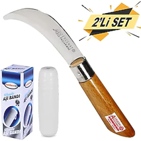 Ergenay Aşı Bıçağı Eğri Uçlu Bağ Bıçağı Çakı + Aşı Bandı 2'Li Set