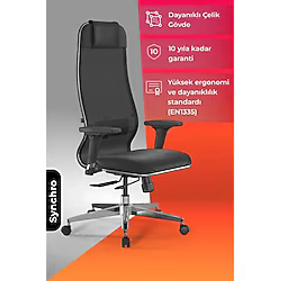 Ergolife SynchroSit 10 Ergonomik Deri ve Fileli Ofis - Yönetici Koltuğu / Çalışma Sandalyesi - 1D1.D.1.333