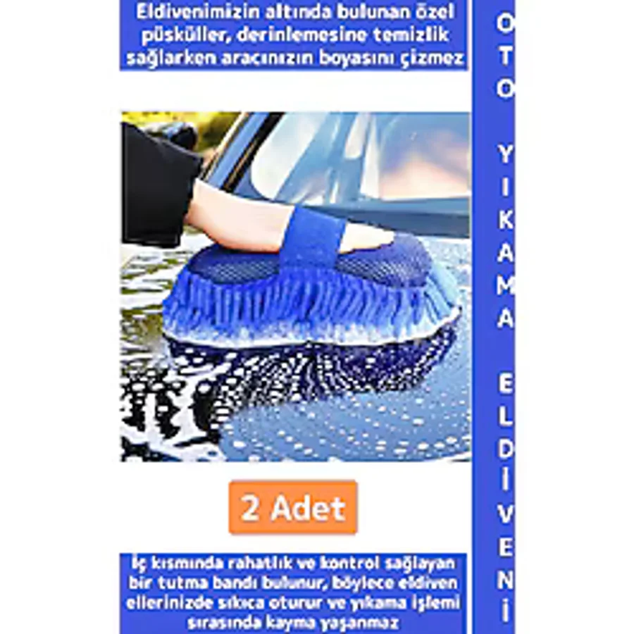 Ergonomik Oto İç Dış Bakım Temizlik Çizilme Önleyen Özel Püskül Premium Araba Yıkama Eldiveni 2 Adet