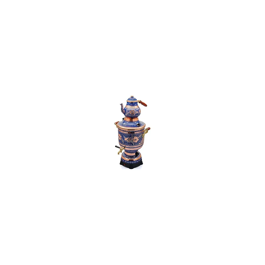 Eriza 6 Litre 220V Elektrikli Işlemeli Bakır Semaver - Mavi