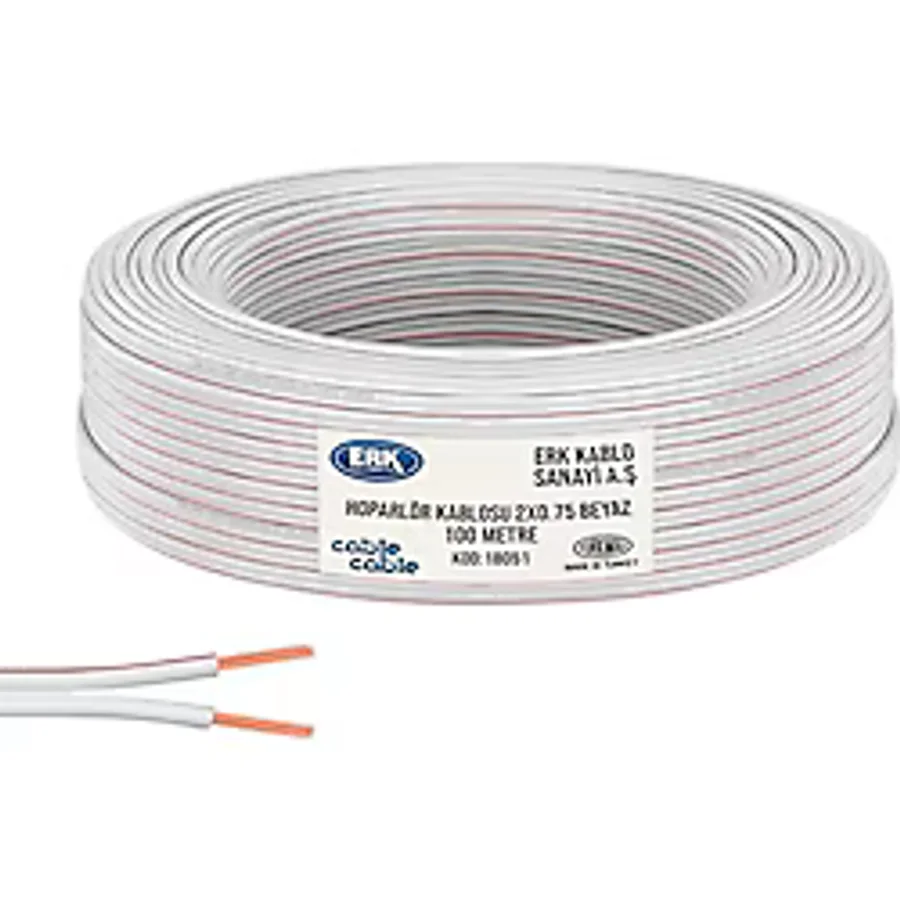 Erk Yerli Elektrik Kablosu Kordon 2X0.75 Beyaz 100Mt